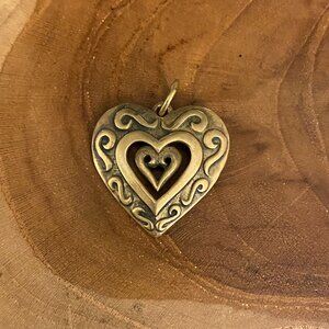 Jeep Collins Ornate Heart Charm or Pendant, Brass